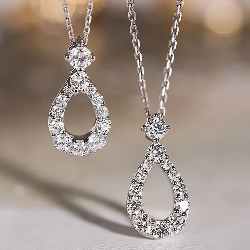 Huitan Trendy Lady Luxus-Halskette, helle Zirkonia-Accessoires für Hochzeit, modischer wassertropfenförmiger Anhänger, Schmuck für Frauen