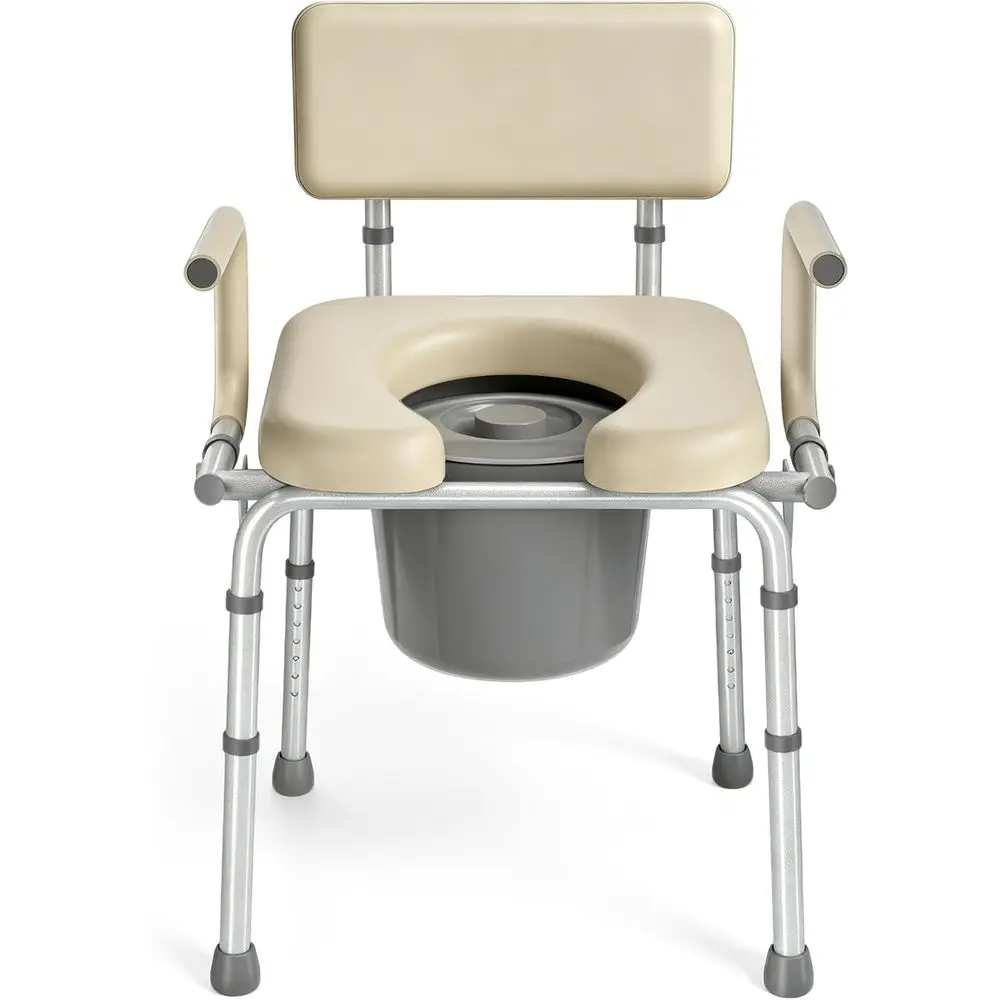 HOMLAND Drop Arm Bedside Commode Toilet with Padded Seat & Backrest, 300LB | Adjustable Height, Easy Side Transfer, Portable Toi
