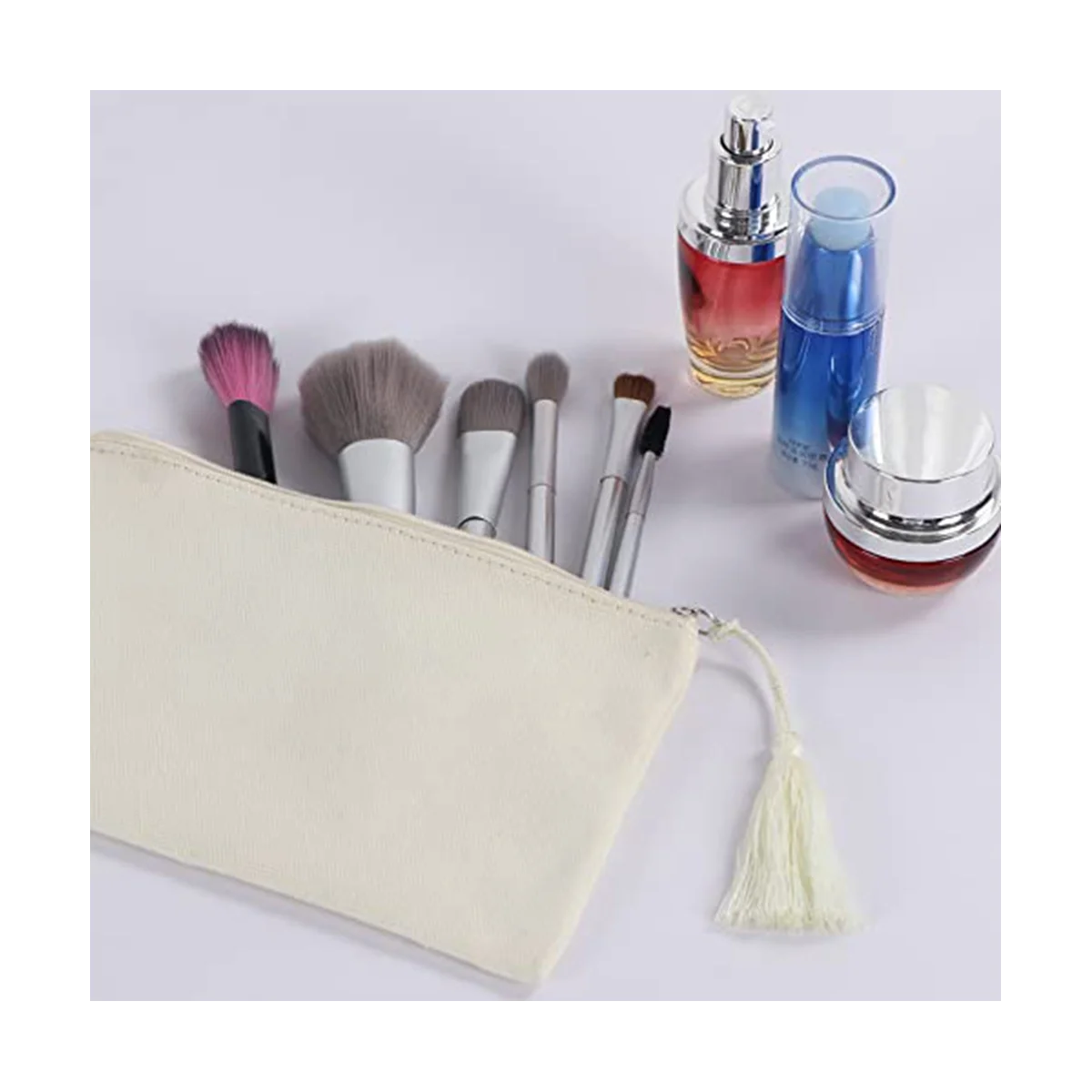 6 PCS Blank DIY Craft Canvas Pencil Pouch Blank Makeup Bags-Pouch Bulk Cosmetic Bag (Beige 8.5 x 5.1 Inch)