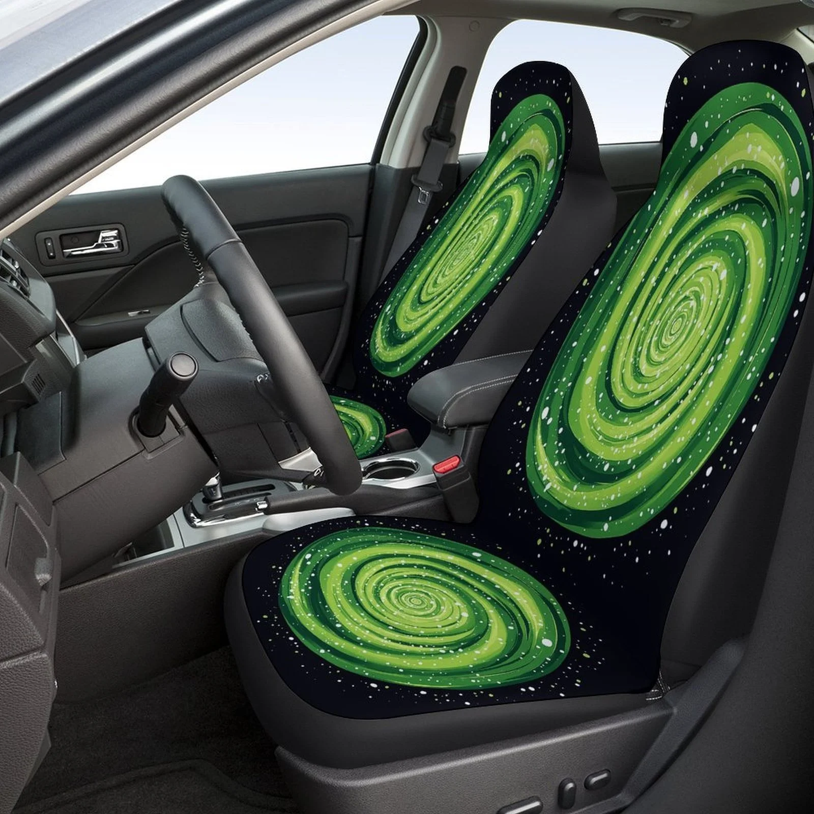 Green Spiral Vortex Designed Car Seat Cover Set For Most Cars, Decorative Fashionable High-quality Car Seat Protector Covers Ful