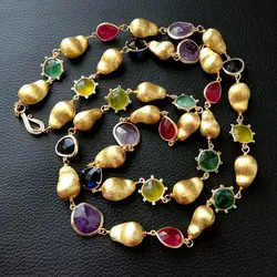 Y·YING Natural Stone Fluorite Lemon Quartz Amethyst Jade Long Necklace Fashion Necklaces 40