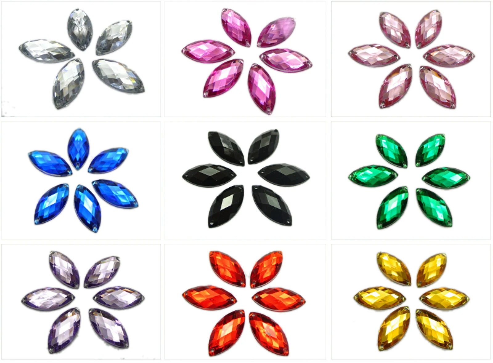 100 Mixed Color Flatback Acrylic Horse Eye Sewing Rhinestone Button 9X20mm Sew on beads