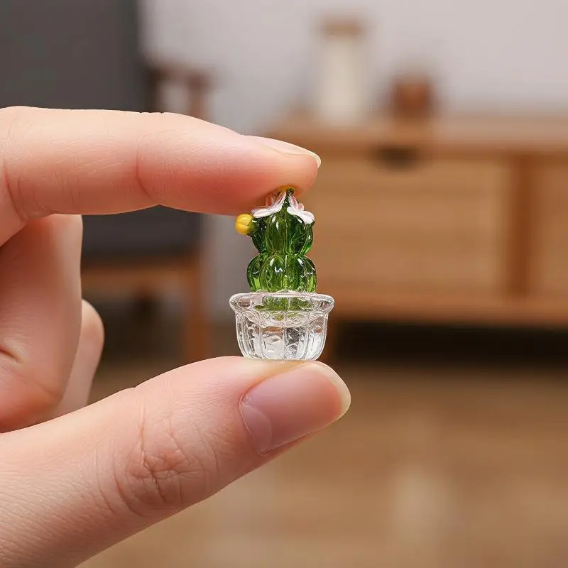 Cartoon Cactus Bonsai Decor Transparent Fleshy Resin Crafts Realistic Simulated Mini Cactus Home Decor