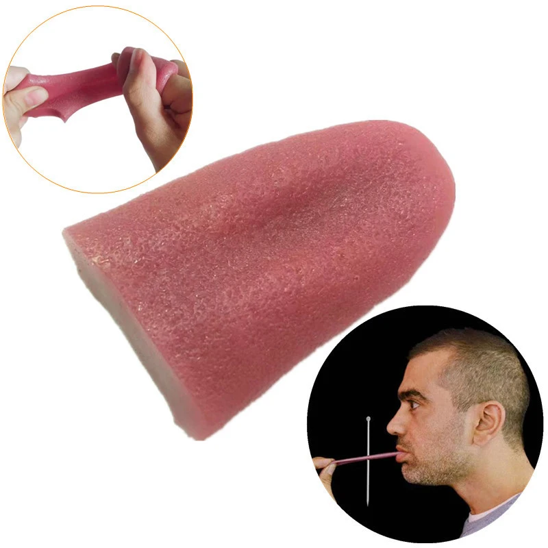 New#Realistic Fake Tongue Prank Steel Needle Tongue Piercing Magician Props Halloween Fool Day Tricked Toy Fake Simulation Magic