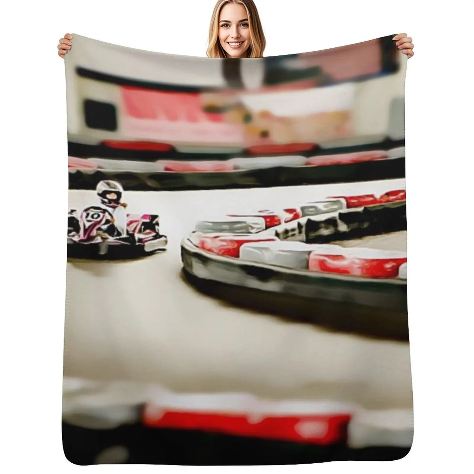 Go-kart ride in the indoor karting track DressMeUnique Throw Blanket Winter beds manga Single Flannel Fabric Blankets