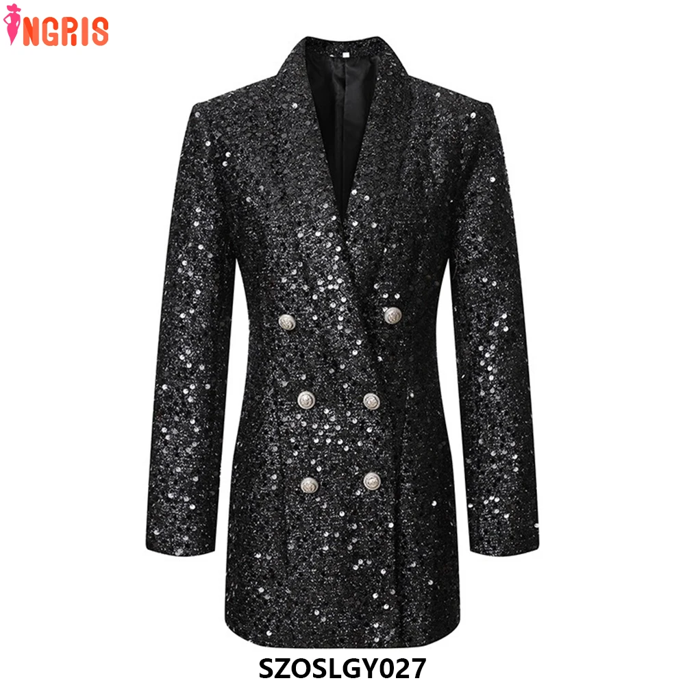 

2025 Autumn and Winter Women's Long Coat New European and American Fashion Sequins Socialite Temperament Suit-SZOSLGY027