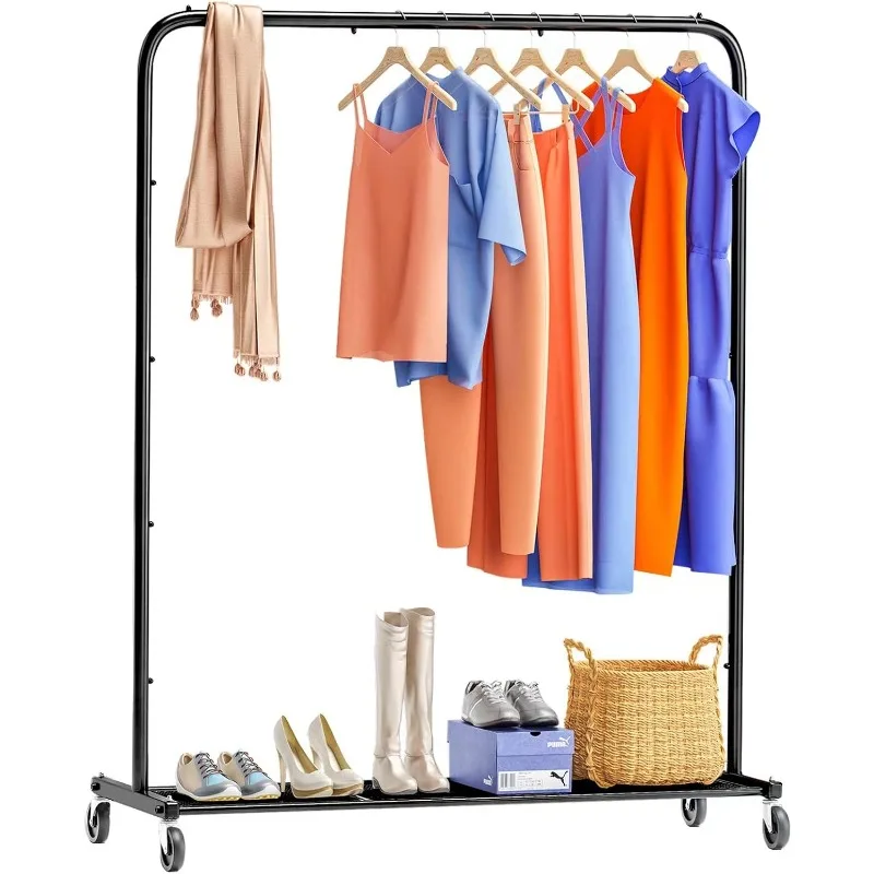 

Clothing Garment Rack, 44 Inch Rolling Clothes Organizer on Wheels for Hanging Clothes with Mesh Shelves