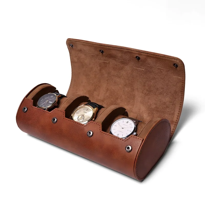 3 Slots Watch Boxes Portable Travel Watches Storage Case Retro Luxury Wrist Watch Boxes Leather Roll Watches Organizer Cases