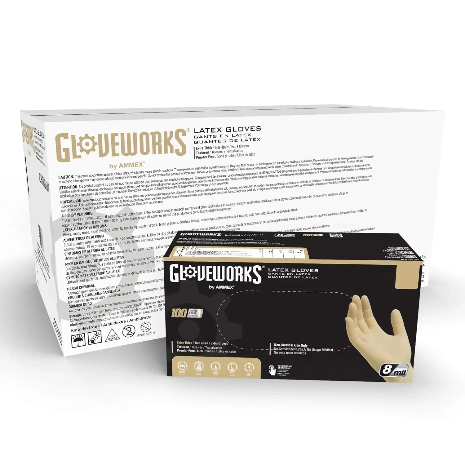 

HD Ivory Latex Industrial-Grade Disposable Gloves, 8 Mil, Powder-Free, Double Chlorinated, Large, Case of 1000