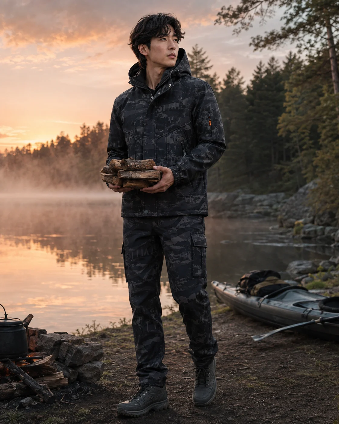 Men's Camouflage Workwear Set Spring Autumn Wear Resistant Tearable Casual Elastic Breathable Long Sleeve Long Pants