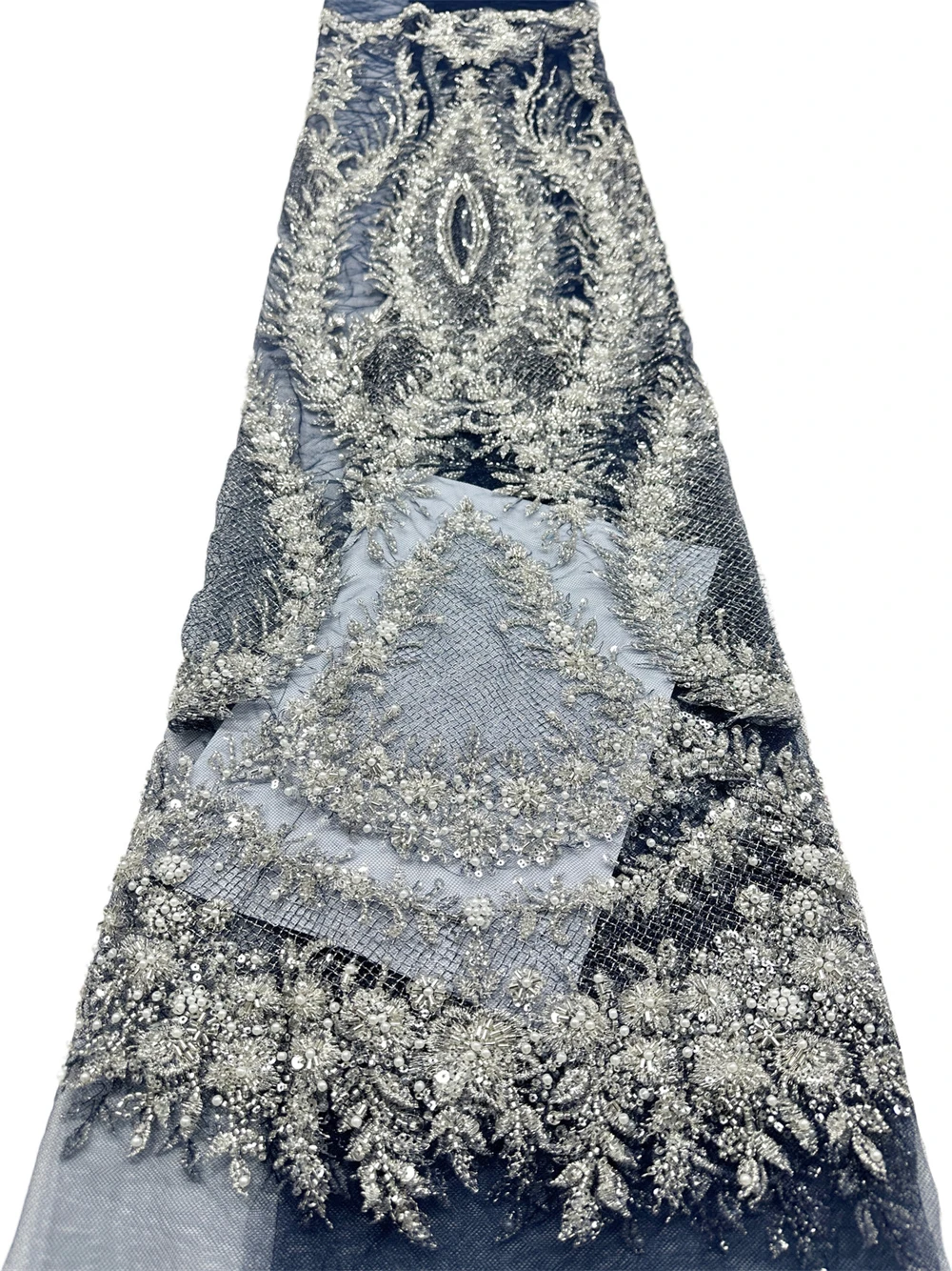 

Luxury French Beaded Sequins Lace Fabric High Quality 5 Yard Mesh Tulle African Lace Fabric Nigerian Wedding Dress Women Sewing