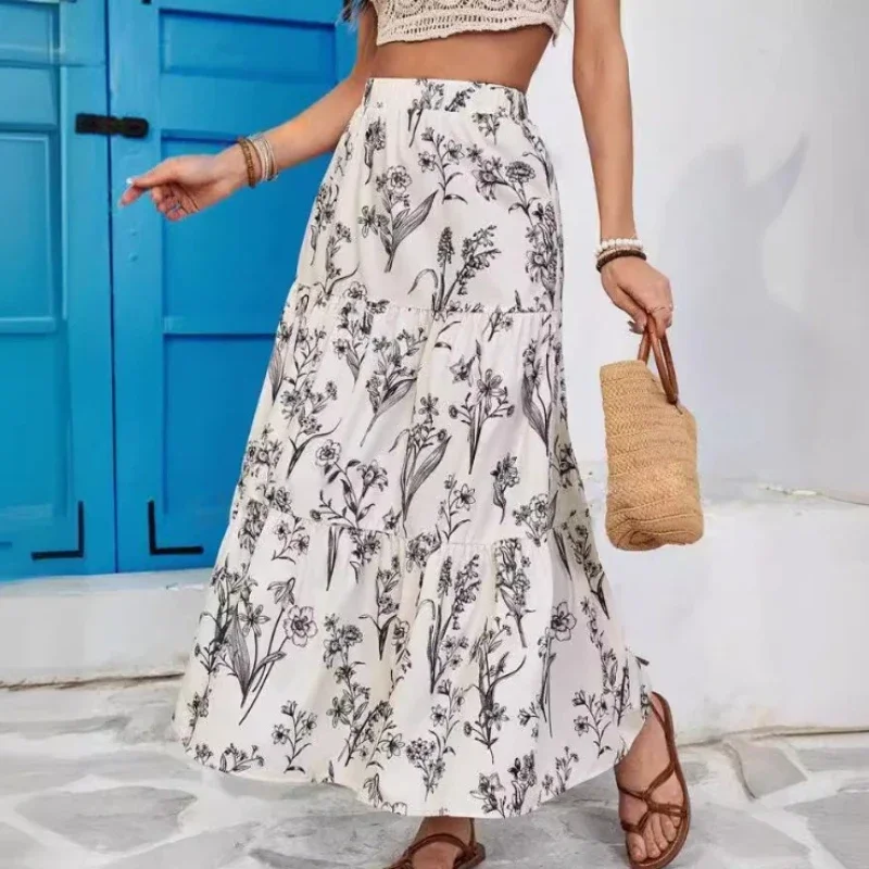 

European And American Women's Fresh Floral Printing Loose Skirt Spot Women's Clothing
