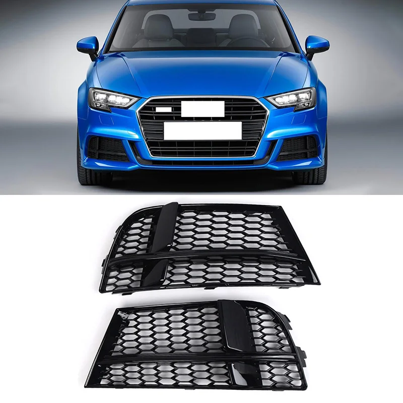 

Glossy Black For Audi A3 8V S3 S-Line 2017-2019 Sedan/Sportback/Convertible Honeycomb Mesh Front Bumper Fog Light Grille Grill