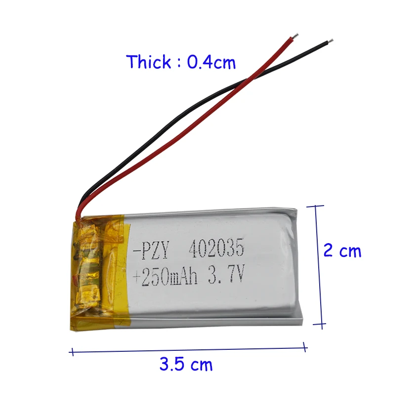 2 pces 3.7v 250 mah 402035 polímero li lipo bateria jst 2pin 1.0/1.25/1.5/2.0/2.54mm para gps câmera mp3 mp4 gravador de condução led