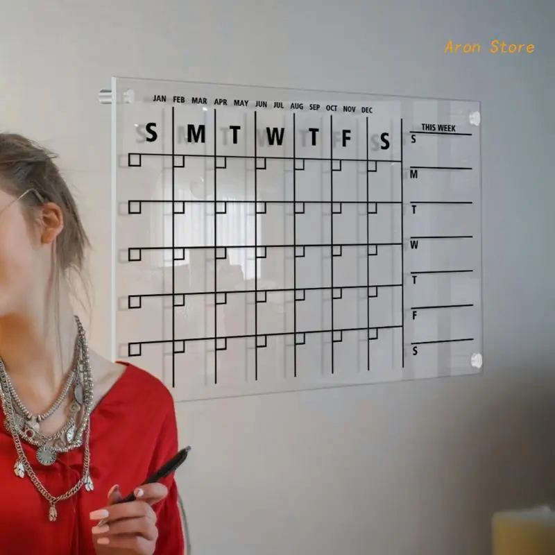Acrylic Calendar for Wall Clear Wall Mounted Calendar Erasable Weekly Whiteboard for Planning Shopping Lists