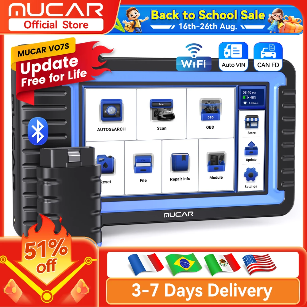 MUCAR VO7S/VO7 OBD2 Scanner Full System Diagnose 28 Reset Diagnostic Tool ECU Coding Bi-directional Update Free for Lifetime