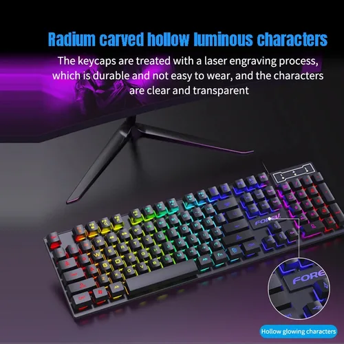 Imagen 2 del producto Teclado mecánico de 61 teclas, teclado para juegos por cable para ordenador portátil, ergonomía de escritorio, teclas de eje cian retroiluminadas RGB, accesorios para PC