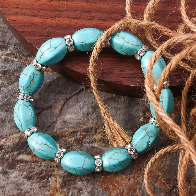 Aihua neue türkis farbene Stein perlen Armbänder für Frauen Männer Naturstein Charm Armband Armreifen Armband Modeschmuck Großhandel – Detail 4
