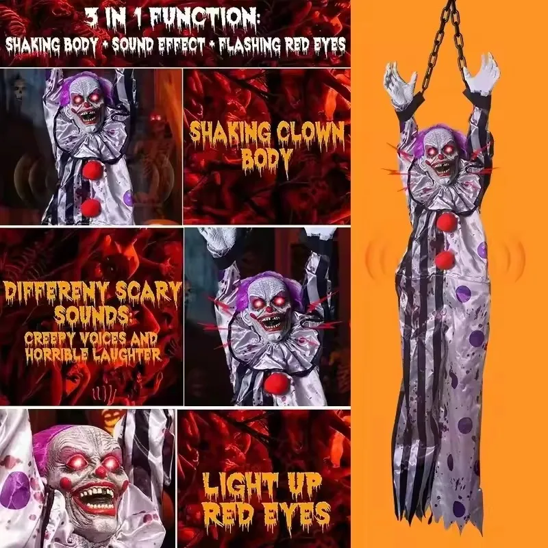 

Halloween Animatronics Decoration Hanging Clown Nurse Voice Control Electric Outdoor Scary Clearance Horror Haunted House Props