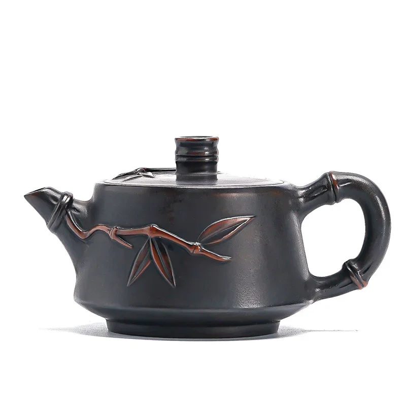 Jianshui Purple Pottery Bamboo Carving Teapot Hand Painted Antique Relief Teapot Household Teapot Kungfu Tea Set Kettle