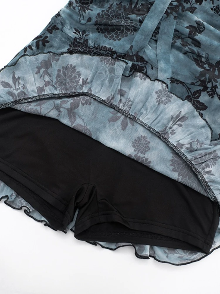 SsTss Новое женское мини-платье с принтом в сетку, сексуальное вечернее платье с глубоким v-образным вырезом и длинными рукавами, рюшами и высокой талией, облегающее вечернее платье с рюшами по подолу, наряды