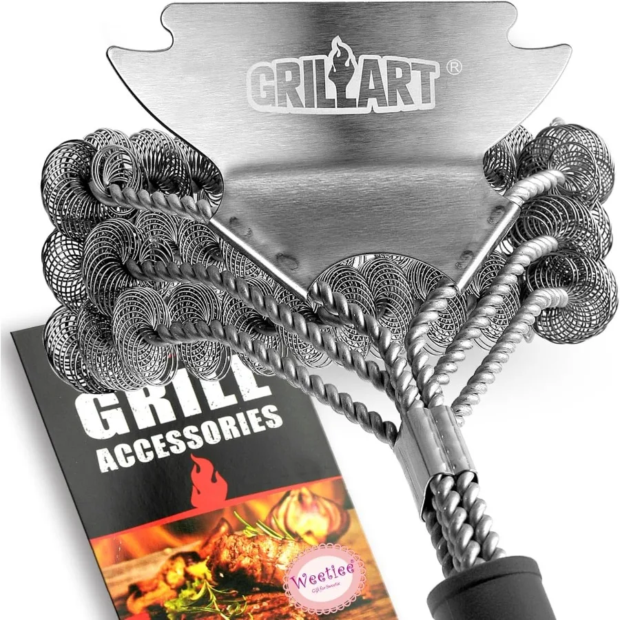 

GRILLART щетка для гриля и скребок, безопасная щетка для барбекю без щетины для гриля, очиститель решеток для гриля из нержавеющей стали, безопасные аксессуары для гриля для