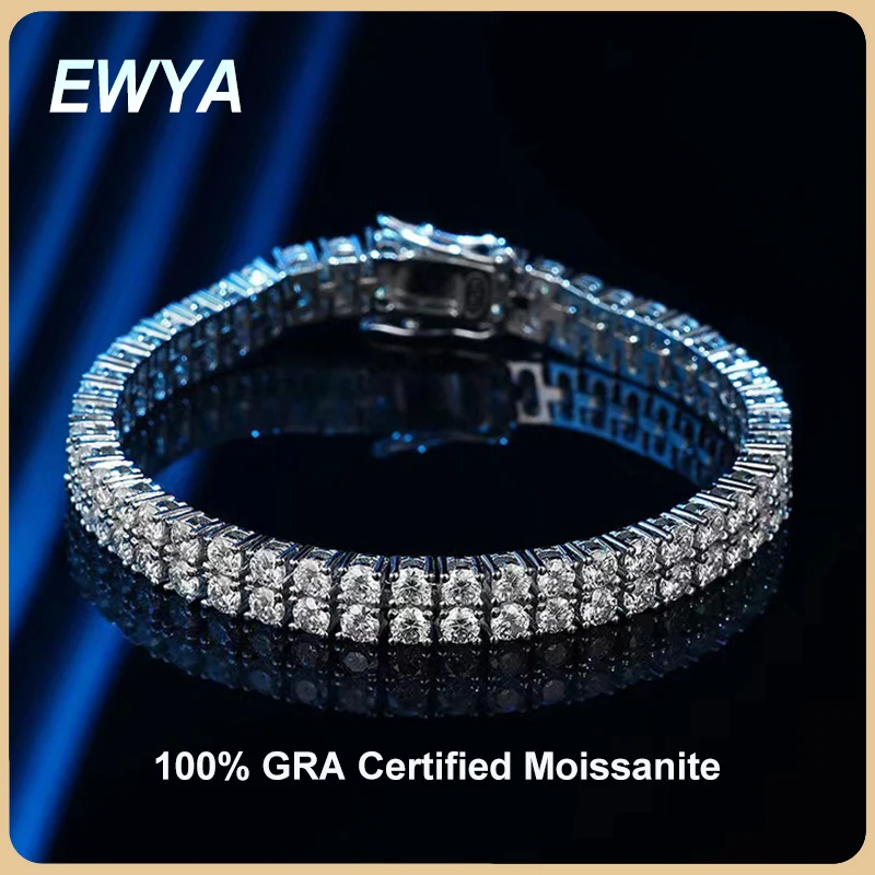 

EWYA GRA Certified 925 Sterling Silver Moissanite Tennis Bracelet for Women 0.1ct 3mm Full Diamond Sparkling Bracelets Jewelry