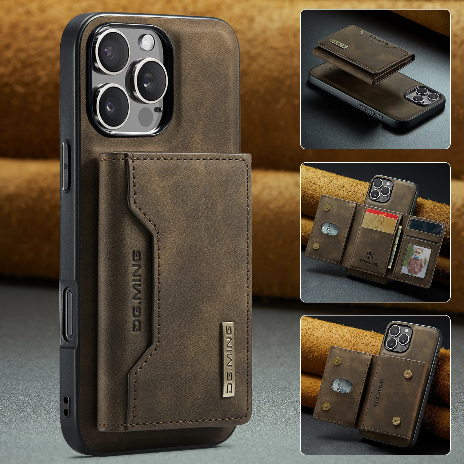 2-in-1 abnehmbare Rückseite für iPhone 16 15 14 13 Pro Max Mini 12 11 X Xs Wallet Case mit Kartenhalter magnetische Leder Funda