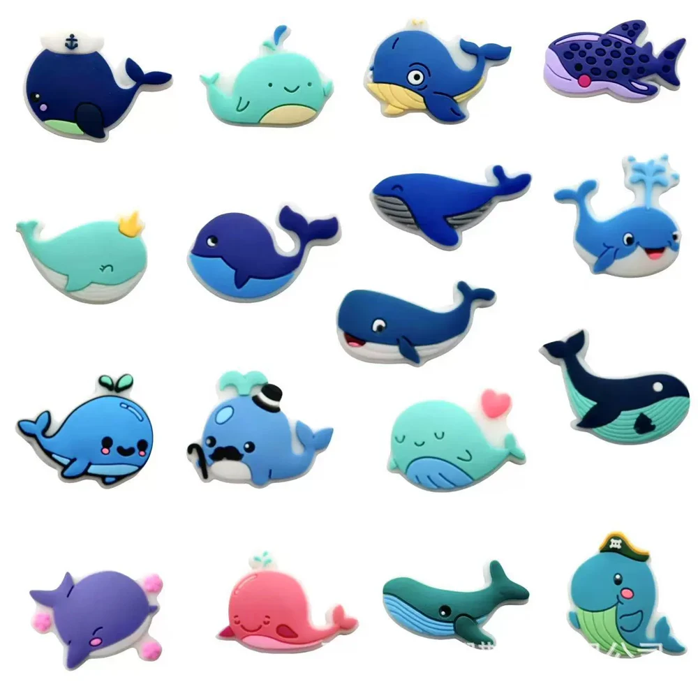 17PCS Cartoon whale marine animal Shoe Charm Mix Wholesale PVC Decor bag wristband Buckle DIY Detachable Waterproof To Xmas Gift
