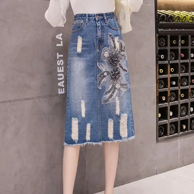 

Denim skirt women's medium and long 2023 new Korean autumn dress over the knee skirt split fashion and thin denim skirt