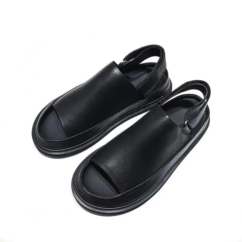 Men Sandals Casual Leather Slipper Luxury Trainers High Street Summer Breathable Sandals Black Shoes
