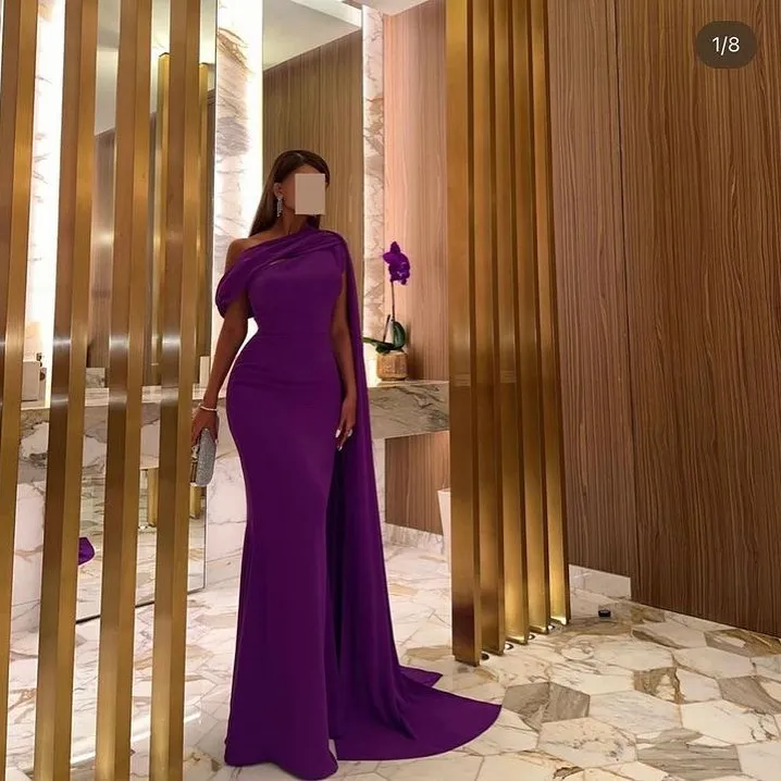 Purple Evening Dresses One Shoulder Elegant Prom Dresses Wedding Party For Women Watteau Train Saudi Arabia Women\'s Customized