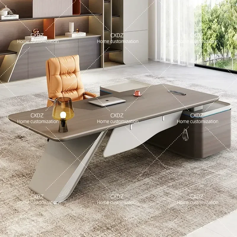 Modern Simple Executive Desk with LED Light Luxury Texture Office Manager Table Premium Sense Supervisor Workstation