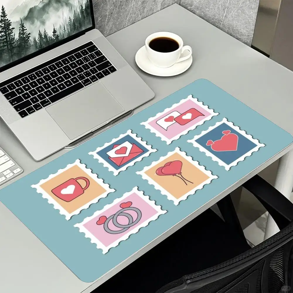 Pink Stamps Travel Mouse Pad Large Postage Stamp Desk Mat Lighthouse Cactus Non-Slip Rubber Mousepad Kawaii World Travel