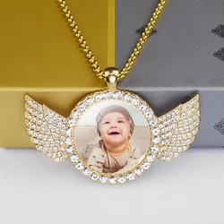 Pendentif Ailes d'Ange Personnalisé avec Photo de Bébé, Long Collier en Verre, Bijoux