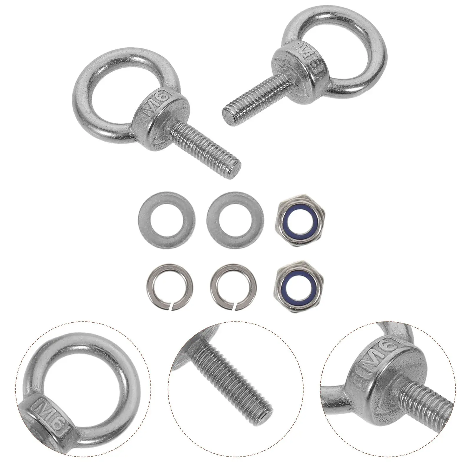 1Set Threaded Eyebolts M6x20 Stainless Steel Eye Bolts Nuts Washers Heavy Duty Closed Hook Screws Concrete Anchor Eyebolts Wall