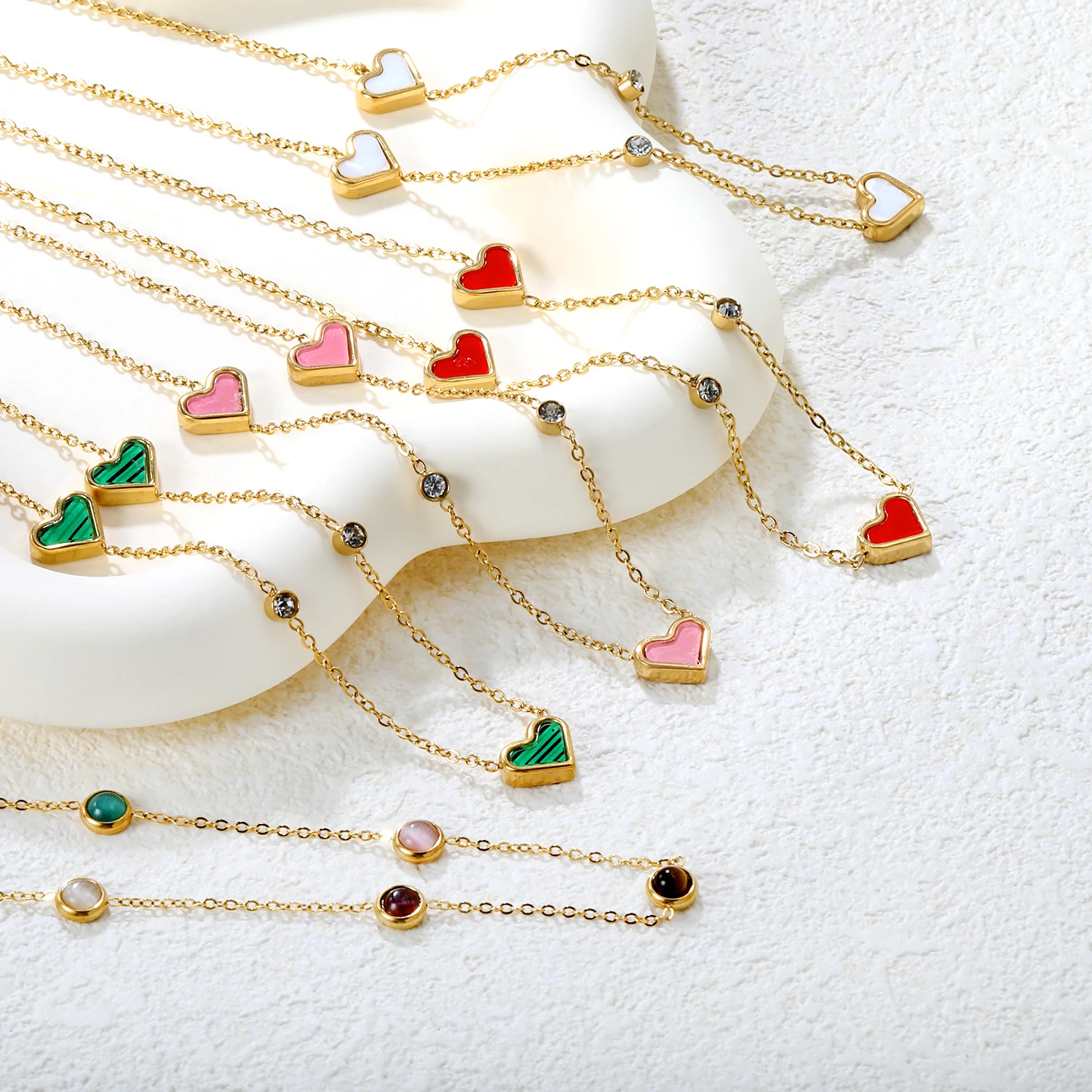 Girls Sweet And Cute Stainless Steel Gold Plated Love Heart Inlaid White Diamond Necklace Date Jewelry Young Fashion Gift