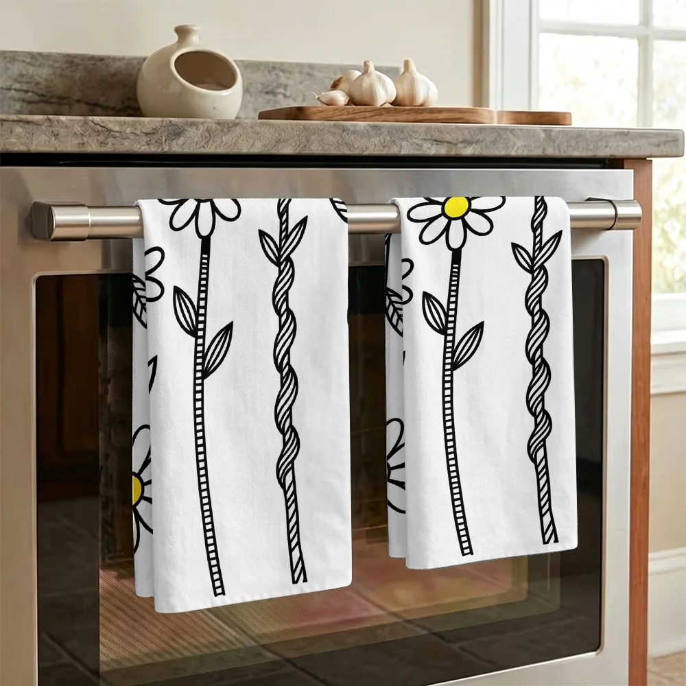 1pc/2pcs Printed Daisy Kitchen Towel-Super absorbent, reusable polyester dishcloths perfect for home decor, cooking, baking and