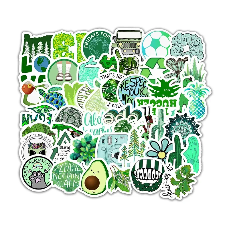 2Sets=100Pcs Cartoon Small Fresh Green Sticker Mobile Phone Computer Water Cup PVC Sticker