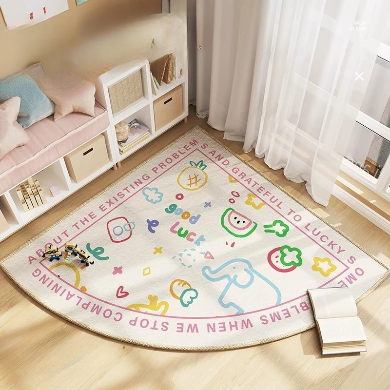 Fanshaped Cartoon Animal Living Room White Carpets Children's Room Cute Non-slip Soft Carpet Fun Circus Pattern Porch Fluffy Rug