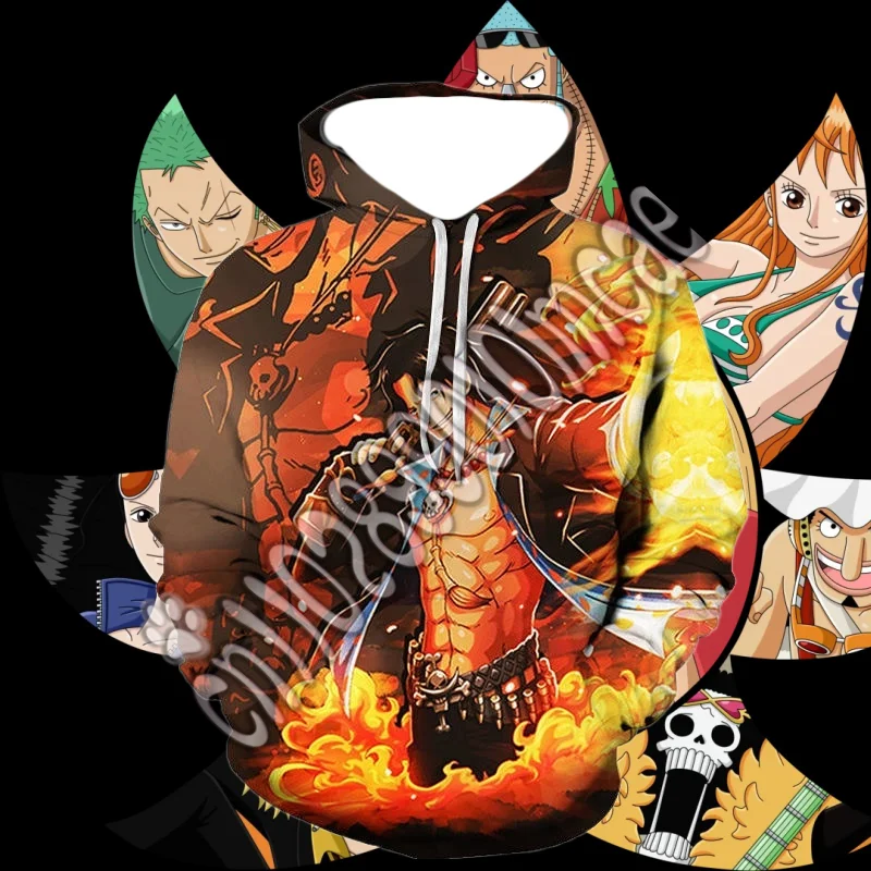 2025/26 Аниме ONE PIECE Мужская популярная толстовка с 3D цифровой печатью Мужской пуловер Мужская и женская мода Хип-хоп с длинным рукавом