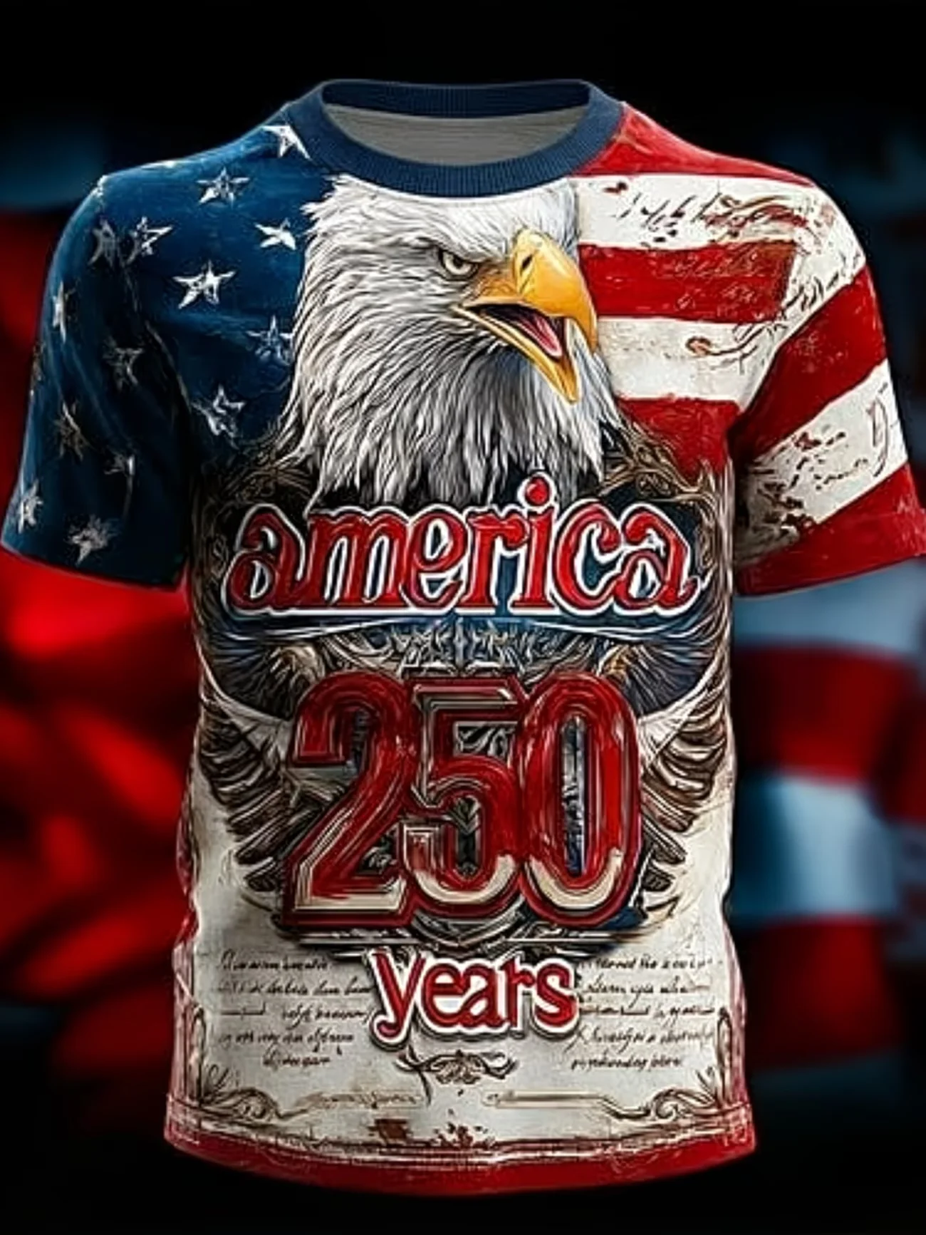 Mens 1776 2026 250 Years Of Freedom US Patriotic Eagle Print Short Sleeve Crew Neck T Shirt