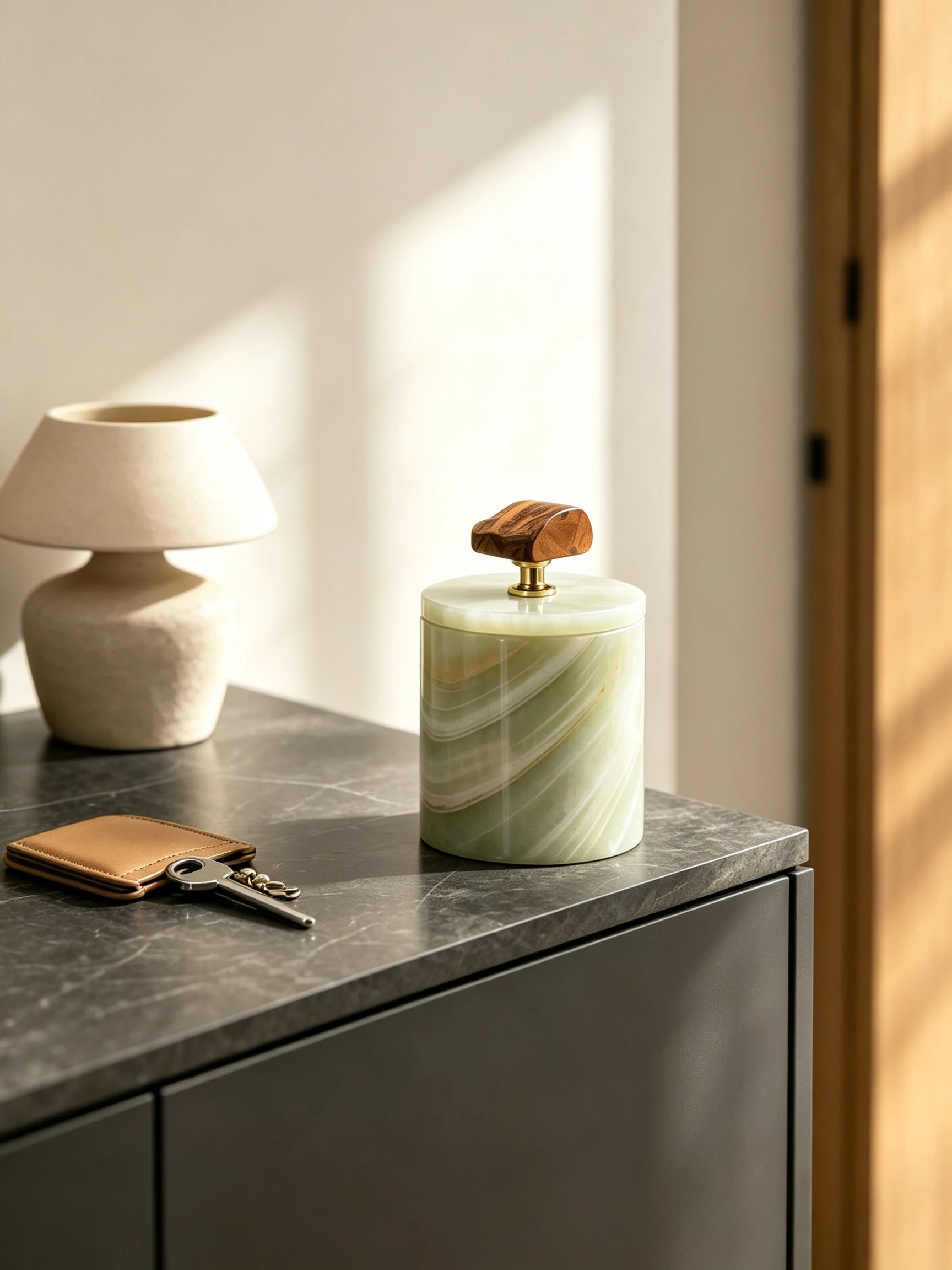Natural Onyx Marble Storage Jar with Lid Mult‑purpose Bathroom Vanity Storage Canister for Cotton Ball Jewelry Home Decoration