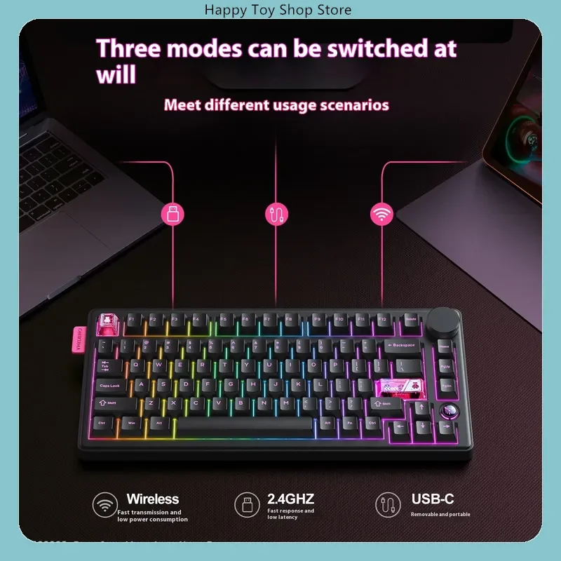 Onikuma MT706 RGB Mechanical Keyboard Wireless 2.4G Bluetooth Wired E-Sports Gaming Keyboard Three Modes for Computers