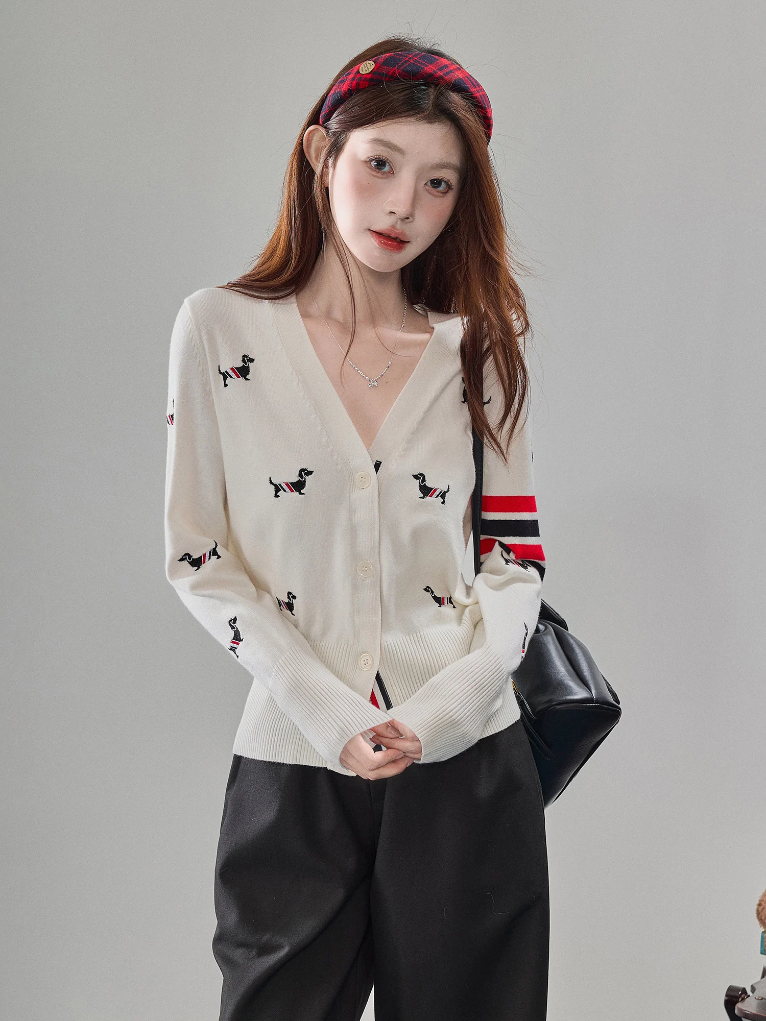 

Белый вязаный свитер Sweetie Lazy College Sle, женский осенний сезон, верхняя одежда с принтом собаки, мягкий V-Ne Long Sve, тепло