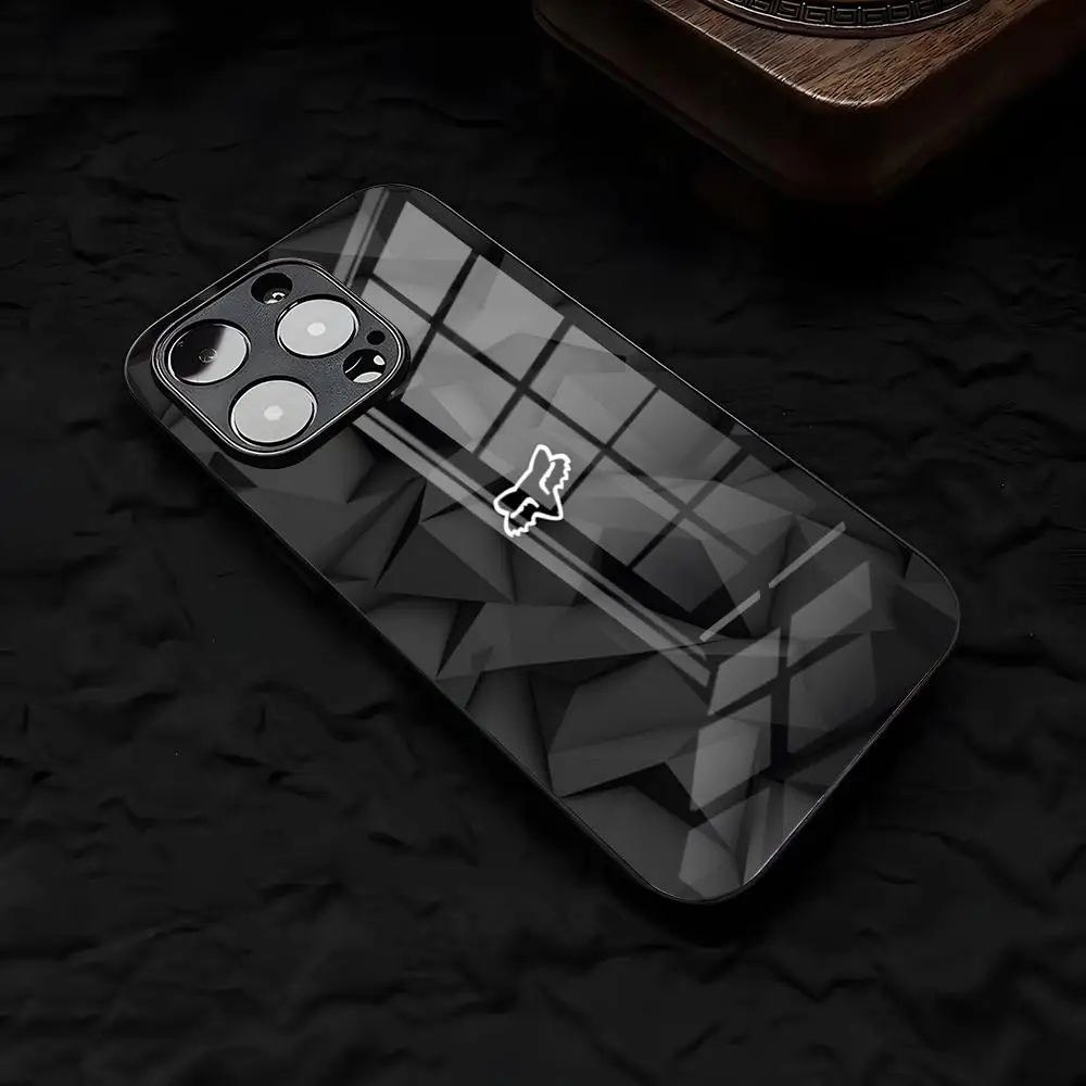 Etui na telefon F-FoxES Sport Racing do iPhone 17 Air 16 E Pro Max 15 14 13 Mini 12 Pro 11 Max Plus, czarne szklane etui — zdjęcie produktu 3