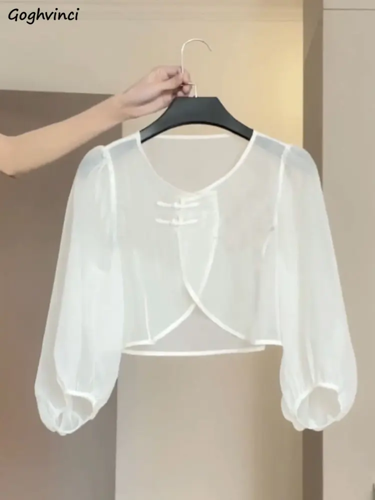 

Cropped Jackets Women Tender Summer Thin Vintage Chic Kawaii Clothes All-match Simple New Chinese Style Button Leisure Outerwear