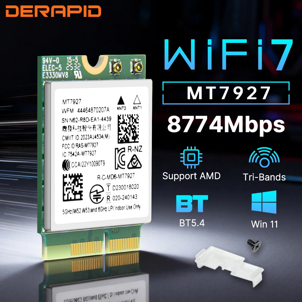 Tri-Band WiFi 7 2.4G/5G/6G MT7927 Wi-Fi 7 8774M Network Card Wireless Bluetooth 5.4 Gigabit Adapter Faster than AX210