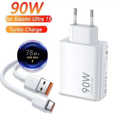90W USB Fast Charging Charger For Xiaomi Ultra 15 Type C Charging Cable USB Fast Charger Quick Charging Cords For Xiaomi 15 Pro