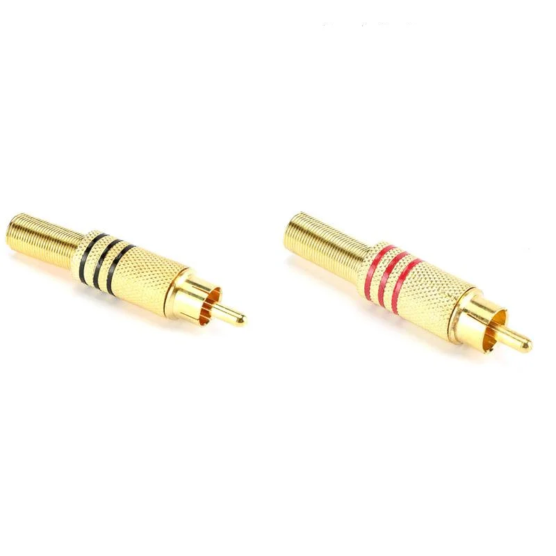 Audio Male Socket Red Black Gold Nickel Plated RCA Plug With Metal Spring Cable Protector Connector